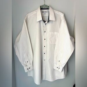 Paul Fredrick Dress Shirt Men's 17/33 White Gray Pinpoint Non Iron 2 Ply Cotton